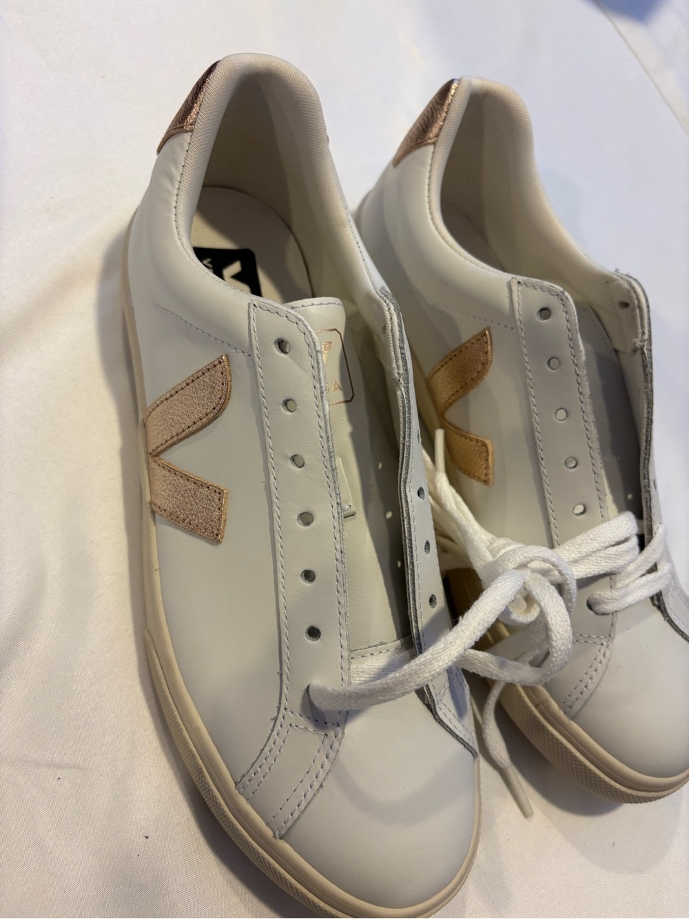 Veja White Sneakers with Metallic Rose Accents